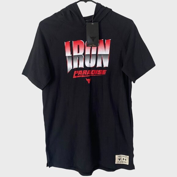 Under Armour Project Rock Charged Cotton Short-Sleeve Hoodie Black Boys XL New - Picture 1 of 13